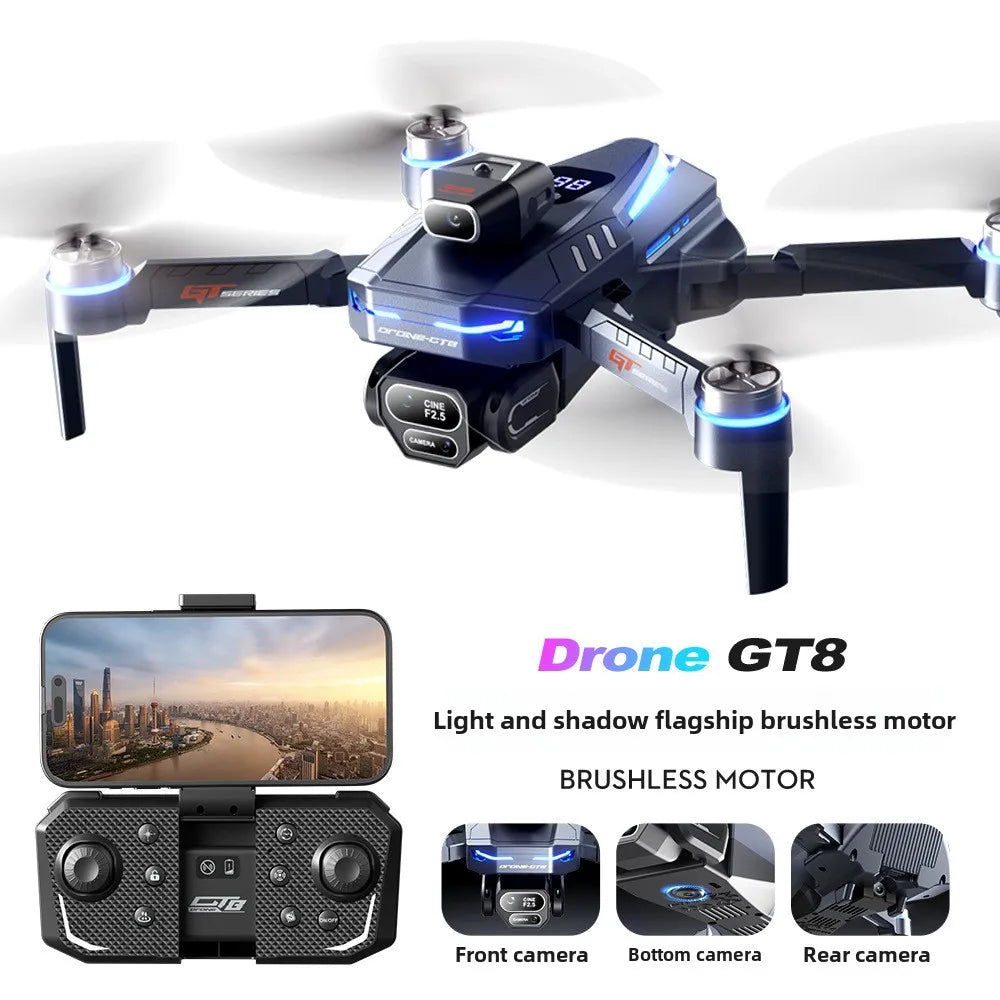 New GT8 Drone 8K Professional HD Dual Cameras Screen Remote 5G WIFI Brushless Motor Obstacle Avoidance Foldable Quadcopter Toys