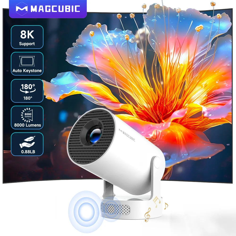 Magcubic Projector Android 14 8K 1280*720P HY300Pro+ Dual Wifi 290ANSI 180°flexible BT5.0 Cinema Outdoor Portable Projector